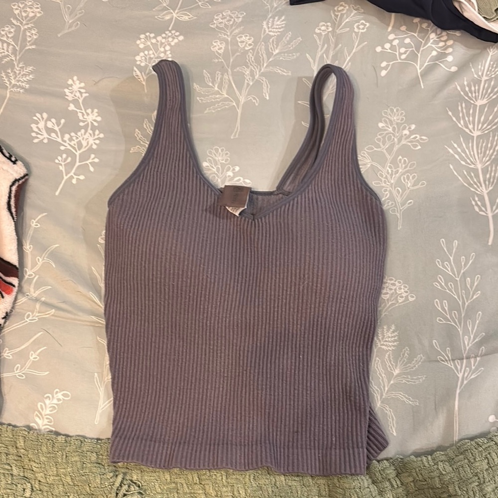 Buckle Purple Ribbed Sleeveless Tank Top